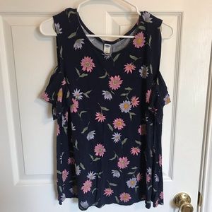 Navy blue and floral cold shoulder top